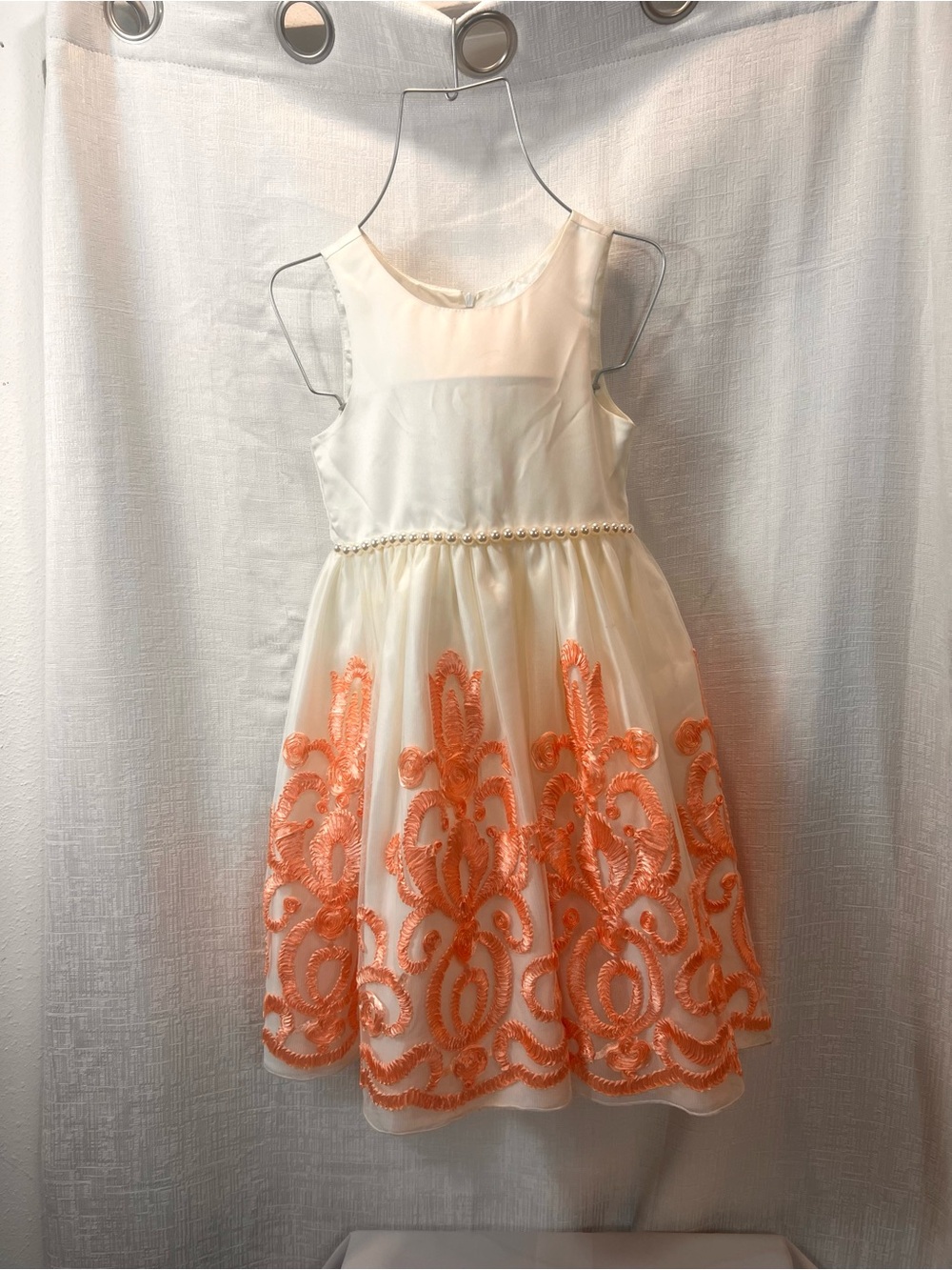 American Princess Ivory Dress with Coral Embroidery Size 7